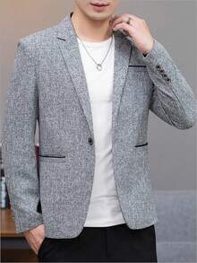 Manfinity Mode Men's Casual Contrast Trim Pocket Long Sleeve Blazer - Grey - View 3