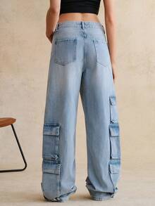 Anewsta Heavy-Duty Blue Striped Print Denim Jeans - Blue - View 2