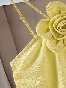 Teenage Vacation Style Long Floral 3D Strap Dress - Yellow - View 5