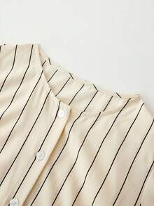 Franclia 女士时尚优雅纽扣轻盈奢华休闲宽松舒适法式复古通勤百搭条纹腰带设计温柔优雅修身衬衫 - 杏色 - 查看 7