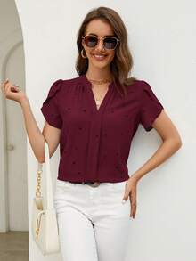 SHEIN Clasi Áo kiểu nữ mùa hè đi biển tay cánh hoa in hình trái tim, thích hợp mặc đi biển. - Màu Đỏ Sâu - Xem 3