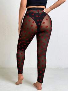 GalTyme Quần legging in hình môi gợi cảm dành cho nữ cỡ lớn, thích hợp mặc hàng ngày. - màu đen - Xem 4
