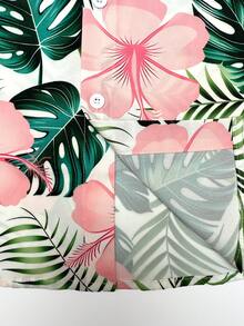 Manfinity Swimmode Bộ đồ đi biển nam gồm áo sơ mi ngắn tay và quần short in họa tiết cây nhiệt đới. - Nhiều màu - Xem 6