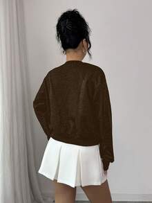 Selianne Women's Casual Everyday Rhinestone Bow Decor Sweatshirt, Autumn - Coffee Brown - View 2
