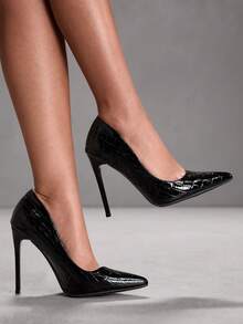 CUCCOO SZL Giày cao gót mũi nhọn cho nữ, màu nâu, giày thời trang cho ngày Valentine. - Đá vân 7639 màu đen - Xem 3