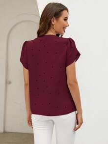 SHEIN Clasi Áo kiểu nữ mùa hè đi biển tay cánh hoa in hình trái tim, thích hợp mặc đi biển. - Màu Đỏ Sâu - Xem 2