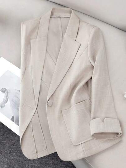 Franclia Women's Solid Color Notched Collar Pocket Office Commuter Blazer