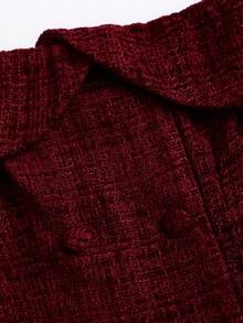 Sweetra Retro Off-Shoulder Design Collar Elegant Red Early Autumn Fashion Buckle Design French Elegant Versatile Commuter Chic Women Blazer - Burgundy - View 4