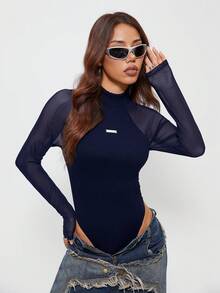 Coolane Bộ áo liền quần co giãn, thoáng khí bằng vải lưới dành cho nữ, thích hợp cho các lễ hội âm nhạc mùa xuân/hè và các buổi tiệc, ngày Valentine. - Màu xanh hải quân - Xem 2