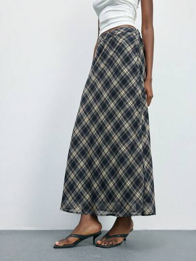 Maija 女士格子休闲通勤时尚长裙，都市通勤商务休闲女装，女士办公室着装，女士教师装，优雅复古风，适合春夏，情人节