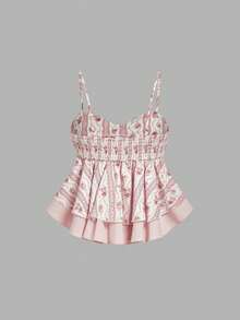 SHEIN Áo hai dây in họa tiết thường ngày cho bé gái tuổi teen - Nhiều màu - Xem 3