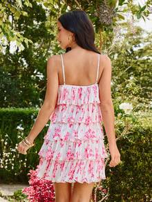 KARISMINA 女士优雅浪漫印花连衣裙，适合春夏度假 - 粉色 - 查看 10