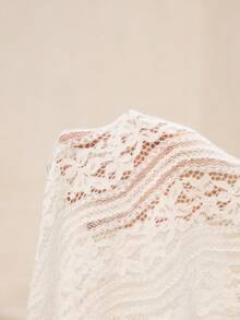 Poéselle 女士花卉蕾丝圆领长袖优雅T恤 - 白色 - 查看 8