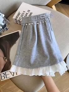 Resyla 蕾丝边时尚简约女式短裤 - 淺灰色 - 查看 3