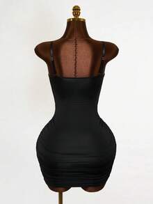 Mistrie Spring/Summer Black Sexy Dress,Party Low-Cut Dresses For Women,Sexy Curve Dress,Sexy Club Dress,Elegant See Through Mesh Splice Ruched Bodycon Mini Dress With Underwire,Summer Graduation Prom Dress,Lady Slip Dress Strap Dress,Corset Dress,Wedding Dress For Guest,Dating Dress,Formal Dress Cocktail Dress Beach Dress Night Out Dress,Music Festival Dress - Black - View 2