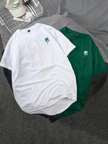 Claim Dot Men's Casual Rose Flower Print Round Neck Short Sleeve T-Shirt, Summer - Multicolor - View 1