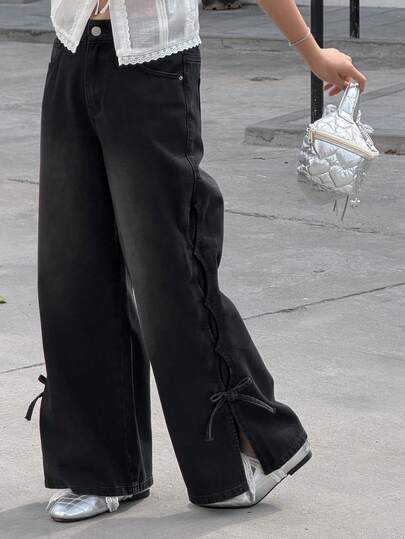 DAZY Tween Girls' Bow Decor Denim Jeans