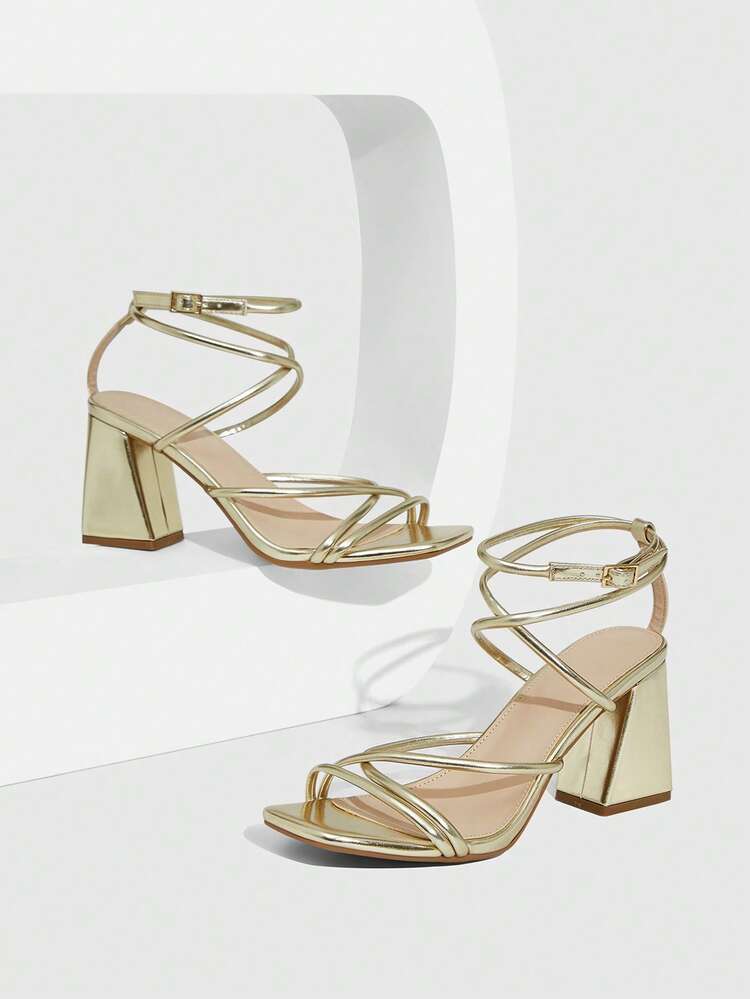 CUCCOO SZL Women Shoes Square Toe Thick High Heel Gold Strap Ankle Strap Fashion Classic Comfort Ankle Strap Sexy High Heel Sandals Valentine's Day Prom Heels