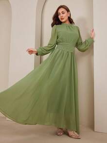 Graceveil Women's Design Sense Semi-High Collar Cinched Waist Flared Dress - Green - View 1