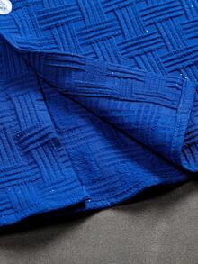 PAVTROS 男士纯色前开襟休闲百搭短袖衬衫 - 寶藍色 - 查看 4