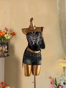 Attitoon Women's Casual Drawstring Tie-Front Cropped Tube Top Spring - Multicolor - View 7