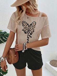 新款时尚女式豹纹蝴蝶结装饰斜肩百搭两件套 - 彩色 - 查看 4