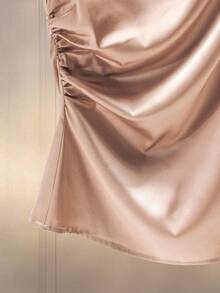 Modelyn 大码女式纯色缎面褶皱蝴蝶结衬衫 - 香檳色 - 查看 3