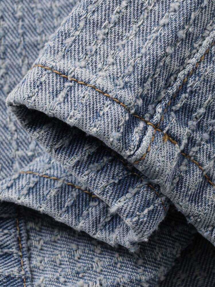 2pcs Tween Girls Textured Fabric Collared Top And Casual Jeans Pants Set, Fall