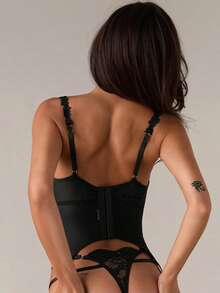 SHEIN BAE 4pcs/Set Lace Contrast Mesh Women Sexy Underwire Lingerie Set For Going Out, Baddie Look