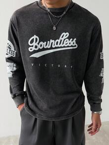 Aesthetic Post Men's Letter Print Round Neck Casual Versatile Long Sleeve T-Shirt - Black - View 4