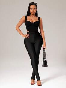 Radiana Women's Sexy Casual Black Leggings, High Waist Skinny Tights, Yoga Pants, Fitness Pants, Jogging Pants, Sports Pants, Shapewear Pants, Leisure Pants - Black - View 3