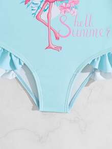 Traje de baño de una pieza para bebé niña, con estampado de animales lindos y diseño floral, de manga larga con protección solar, adecuado para nadar, verano y vacaciones - Multicolor - Ver 6