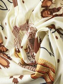 Lalippa Đầm nghỉ mát in hình cây cọ dành cho nữ, cổ yếm. - Vàng nhạt - Xem 4