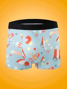 4件套男士舒适休闲印花平角内裤，薯条和汉堡图案 - 彩色 - 查看 4