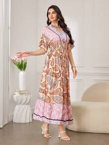 Al Najma Đầm Ả Rập kiểu dáng Bohemian mùa hè dành cho nữ, họa tiết Paisley, thắt eo. - Nhiều màu - Xem 5