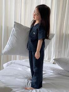 DAZY Set Piyama Atasan dan Celana Bermotif Kotak-kotak Unicorn untuk Anak Perempuan - Navy Blue - View 2