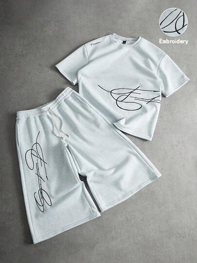 PAVTROS Conjunto de camiseta estampada con bordado popular de estilo callejero para hombres, bordada con "Libertad", adecuada para uso diario, regalo del Día de San Valentín, hogar, juegos, festivales de música al aire libre, salidas casuales, reuniones con amigos, regalos para niños, novios/esposos, regalos de aniversario