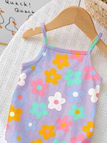 Cute Cartoon Dopamine Colorful Floral Pattern Baby Girl Casual Romper, Suitable For Spring/Summer - Multicolor - View 3