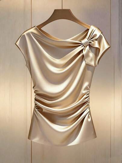 Franclia 女士垂褶打结优雅时尚吊带背心，夏季