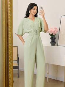 Modelyn Bộ áo liền quần đính đá lấp lánh thời trang mới dành cho nữ - Màu xanh Bạc hà - Xem 6