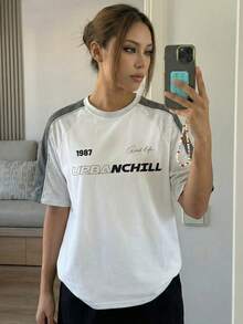 Manfinity Unisex Men's Knitted Fashion Casual Daily Young Loose Patchwork Print Pattern Short Sleeve T-Shirt, Summer, School, For Fall