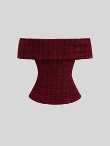Sweetra Retro Off-Shoulder Design Collar Elegant Red Early Autumn Fashion Buckle Design French Elegant Versatile Commuter Chic Women Blazer - Burgundy - View 2