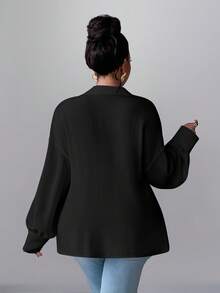 Maweii 大码长袖时尚优雅通勤百搭甜美衬衫 - 黑色 - 查看 3