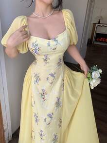 Modelyn 时尚浪漫假日特供白色女式连衣裙 - 淡黃色 - 查看 7