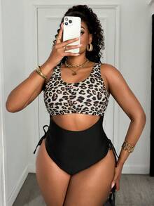 Slaydiva 2026 New Leopard Print Bikini Set Women, Cropped Camisole Top + High Waist Drawstring Bottom, Sexy & Slimming For Beach Vacation - Multicolor - View 6
