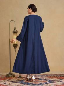 Al Najma Đầm Abaya maxi dáng rộng, thoải mái, phối ren móc dành cho nữ. - Màu xanh lam - Xem 2