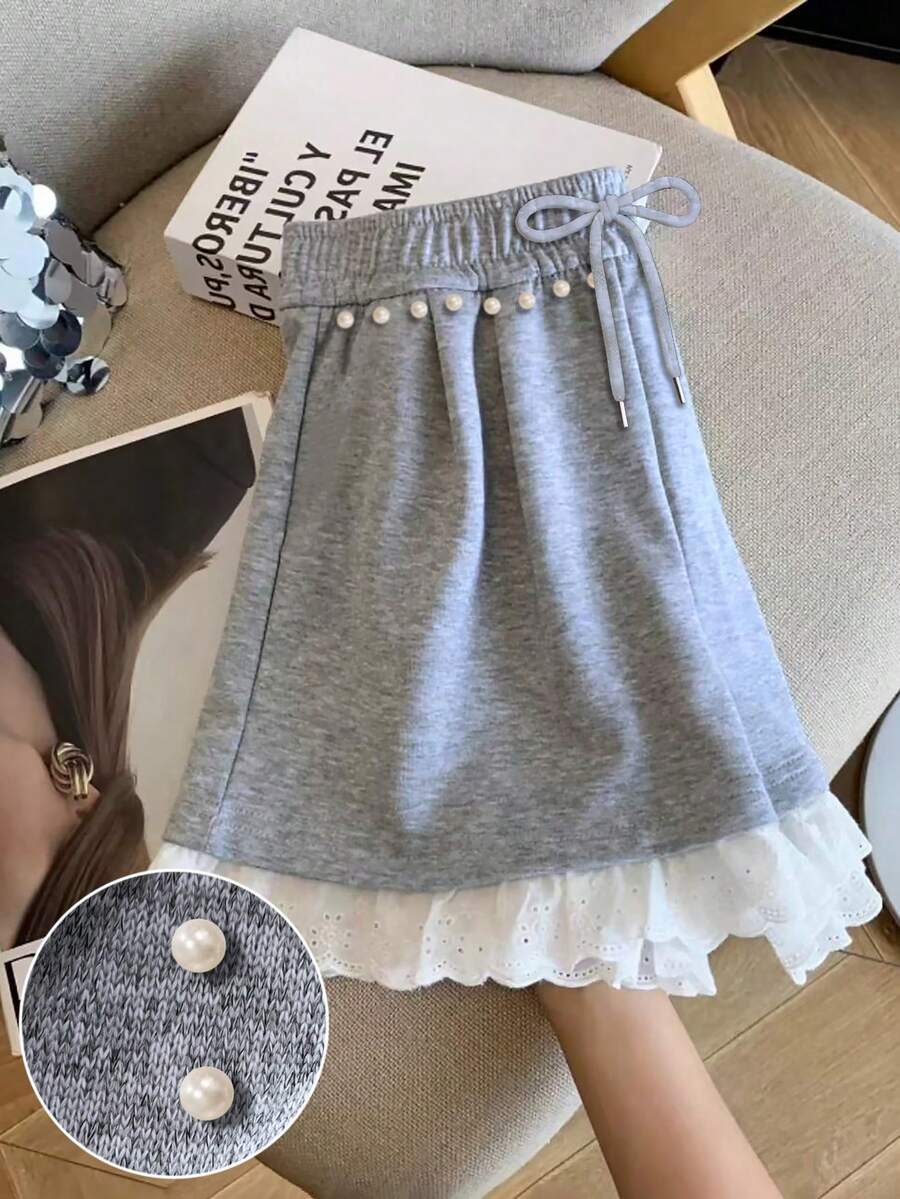 Resyla 蕾丝边时尚简约女式短裤 - 淺灰色 - 查看 1