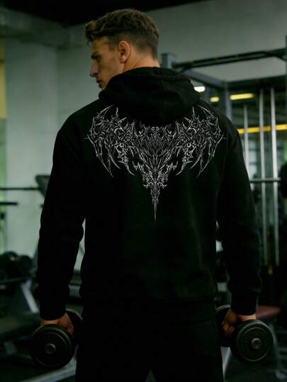 Manfinity Sport PWRUP Herren Lässig bedruckter Kapuzenpullover mit Kordelzug