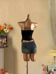 Attitoon Women's Casual Drawstring Tie-Front Cropped Tube Top Spring - Multicolor - View 3