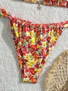 SHEIN Swim Mod Bộ bikini tam giác cổ điển in họa tiết nhiều màu sắc dành cho nữ, có dây đeo điều chỉnh được, thích hợp cho bãi biển, khu nghỉ dưỡng, tiệc bể bơi, du thuyền, những dịp thường ngày và ngọt ngào. - Nhiều màu - Xem 5